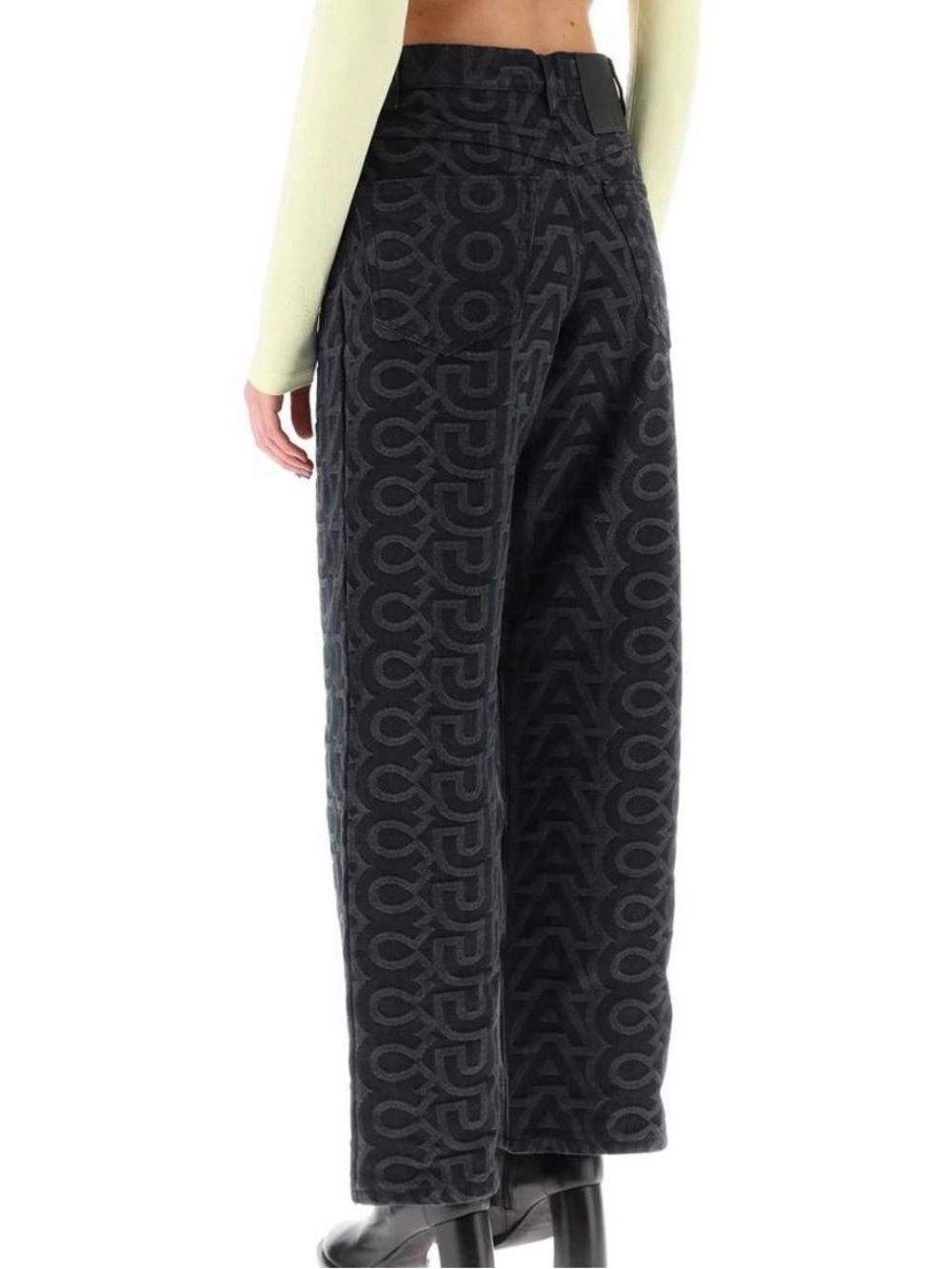 Black Patterned Wide-Leg Pants